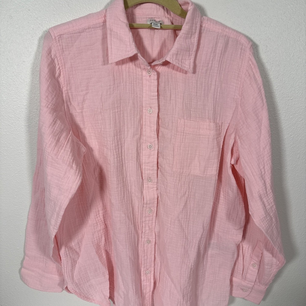 J.CREW‎ Double Gauze button-up Cotton Long Sleeve shirt Pink Women's PXL V1